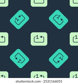 Green and beige Repeat track music player icon isolated seamless pattern on blue background. The sign is a round curved arrow and the number one.  Vector