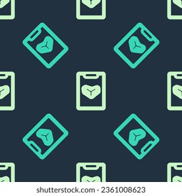 Green and beige Restaurant cafe menu icon isolated seamless pattern on blue background.  Vector