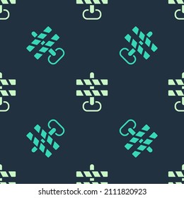 Green and beige Road barrier icon isolated seamless pattern on blue background. Symbol of restricted area which are in under construction processes. Repair works.  Vector