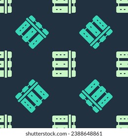 Green and beige Server, Data, Web Hosting icon isolated seamless pattern on blue background.  Vector