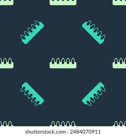 Green and beige Set of false nails for manicure icon isolated seamless pattern on blue background. Varnish color palette for nail extension. Artificial nails.  Vector