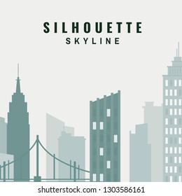 Green and beige silhouette cityscape background vector