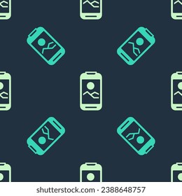 Green and beige Smartphone, mobile phone icon isolated seamless pattern on blue background.  Vector