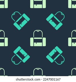 Green and beige Sport bag icon isolated seamless pattern on blue background.  Vector