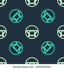 Green and beige Steering wheel icon isolated seamless pattern on blue background. Car wheel icon.  Vector