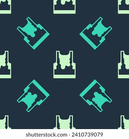 Green and beige Sweaty sleeveless sport t-shirt icon isolated seamless pattern on blue background.  Vector