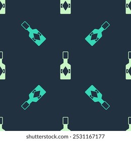 Green and beige Tabasco sauce icon isolated seamless pattern on blue background. Chili cayenne spicy pepper sauce.  Vector