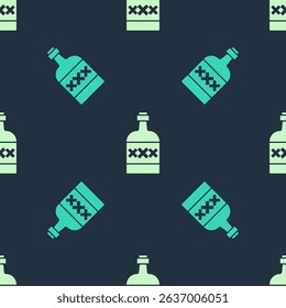 Green and beige Tequila bottle icon isolated seamless pattern on blue background. Mexican alcohol drink.  Vector