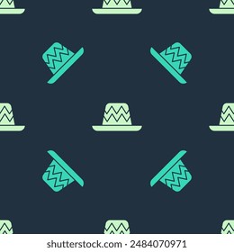 Green and beige Traditional mexican sombrero hat icon isolated seamless pattern on blue background.  Vector