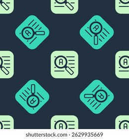 Green and beige Translator icon isolated seamless pattern on blue background. Foreign language conversation icons in chat speech bubble. Translating concept.  Vector