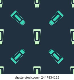 Green and beige Tube of hand cream icon isolated seamless pattern on blue background.  Vector