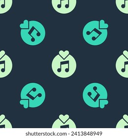Green and beige Vinyl disk icon isolated seamless pattern on blue background.  Vector