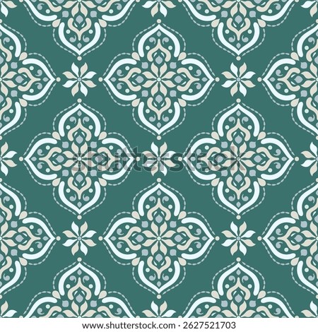 Green, beige and white luxury vector seamless pattern. Ornament, Traditional, Ethnic, Arabic, Turkish, Indian motifs. Great for fabric and textile, wallpaper, packaging design or any desired idea.