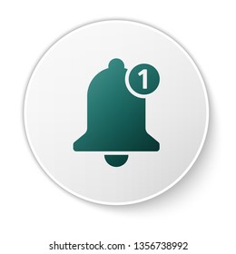 Green Bell icon isolated on white background. New Notification icon. New message icon. Green circle button. Vector Illustration