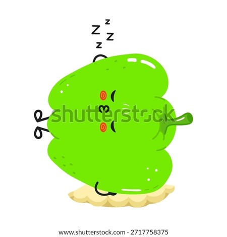 Green bell pepper cartoon character sleeping on pillow