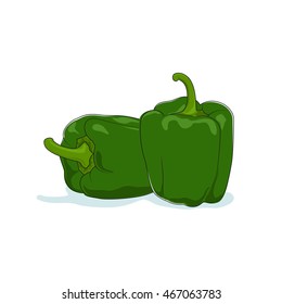 Green Bell Pepper Isolated on White Background, Vegetables Sweet Pepper, Capsicum, Vector Illustration 