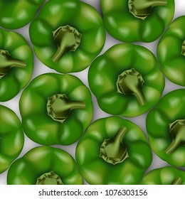 Green bell pepper top view pattern. Vector illustration.