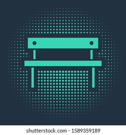 Green Bench icon isolated on blue background. Abstract circle random dots. Vector Illustration