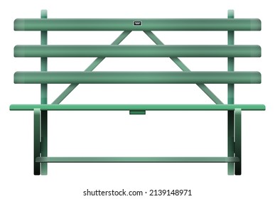 Green bench made of wood. Front view. Realistic vector illustration isolated on white background.