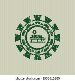 Green bench press icon inside distress grunge style stamp