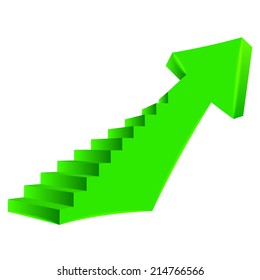 green bended arrow up direction with staircase on side vector illustration