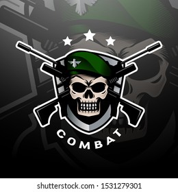 Green Beret Skull Logo Esport With Shield And A Couple Of Weapons