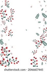 Green Berries Background White Vector. Leaves Pattern Illustration. Burgundy Leaf Fly. Season Texture. Foliage Modern.