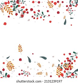 Vector blanco de fondo de Berries verdes. Textura de la escuela de hierbas. Agricultura de hojas rojas. Diseño Orgánico. Foliage Dead.