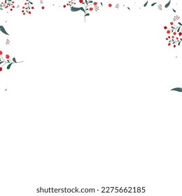 Vector blanco de fondo de Berries verdes. Foliage Dead Design. La hierba roja vibrante. Ilustración Realista. Rowan Simple.