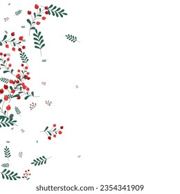Grüner Beeren Hintergrund, weißer Vektorgrafik. Illustration des Blattmusters. Burgund Rowan Banner. Oktober Textur. Verlässt den November.