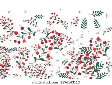 Green Berries Background White Vector. Rowan October Design. Burgundy Herb Vibrant. Tree Template. Leaf Art.