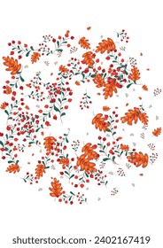 Vector blanco de fondo de Berries verdes. Herb Wood Design. Borgoña deja Elm. Juego de otoño. Agricultura Rowan.