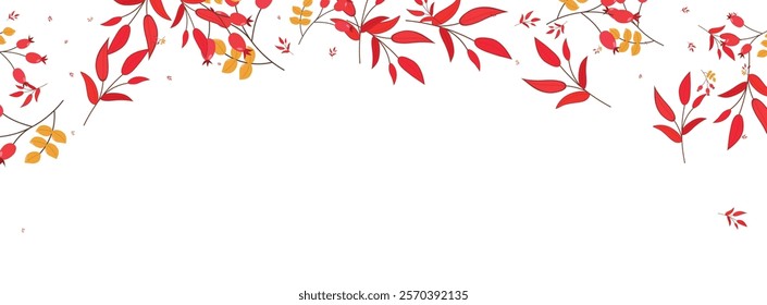 Green Berries Background White Vector. Foliage Poster Template. Pink Leaves Label. Landscape Card. Leaf Cartoon.