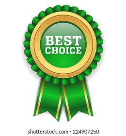 Green best choice badge with gold border on white background