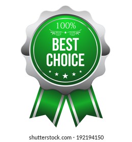 Green best choice badge with ribbon on white background