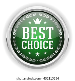 Green best choice button, badge with silver border on white background