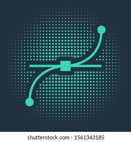Green Bezier curve icon isolated on blue background. Pen tool icon. Abstract circle random dots. Vector Illustration