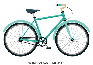 Green bicycle with black seat and cream handlebars. Vector illustration