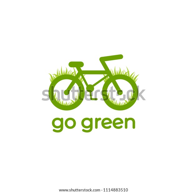 Green bicycle with grass icon.\
Flat bike logo isolated on white. Vector illustration. Eco\
transport symbol. Healthy journey. Ecology. Go green. World car\
free day