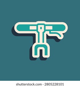 Green Bicycle handlebar icon isolated on green background. Long shadow style. Vector