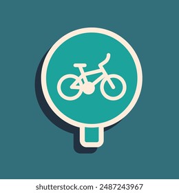 Green Bicycle icon isolated on green background. Bike race. Extreme sport. Sport equipment. Long shadow style. Vector