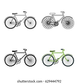 Green bicycle icon in outline style isolated on white background. Bio and ecology symbol stock vector illustration.