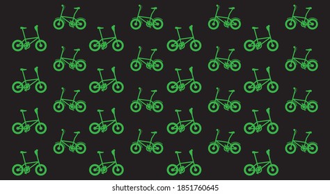 Green bicycle seamless pattern, vector illustration, isolated on black background.