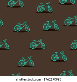 Patrón verde de silueta de bicicleta con sombras sobre un fondo marrón oscuro.