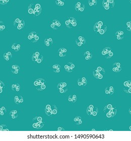 Green Bicycle trick icon isolated seamless pattern on green background. Bike race. Extreme sport. Sport equipment.  Vector Illustration