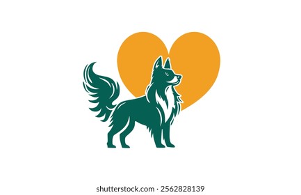 green big dog long hair logo, silhouette of great doc standing vector illustrations