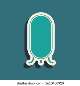 Green Big full length mirror for bedroom, shops, backstage icon isolated on blue background. Long shadow style. Vector Illustration