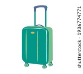 Green big suitcase Flat vector icon on whote background