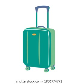 Green big suitcase Flat vector icon on whote background