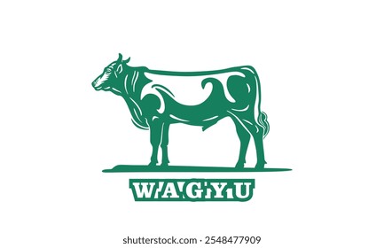 green big wagyu cow standing logo, silhouette of healthy cattle standing vector illustrations